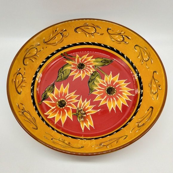 Pier 1 Imports Sunflower Large Serving Bowl Hand-Painted TerraCotta 11 5/8" - Picture 2 of 8